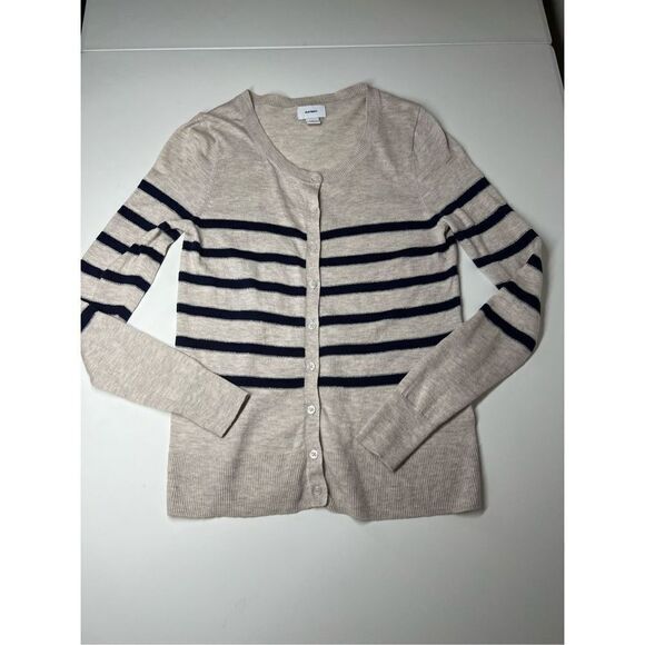 Old Navy Beige Navy Nautical Stripe Silver Lurex Accent Cardigan Sweater Size XS - Picture 5 of 12